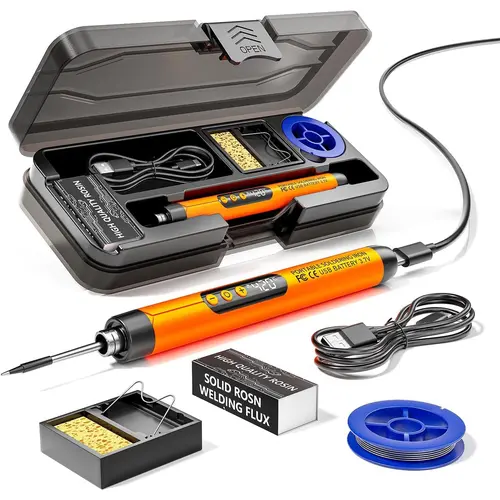 Cordless USB Rechargeable Portable Soldering Iron, 3-speed Temperature Adjustable, Heating Core, Soldering Iron Cord, Rosin, Soldering Iron Stand, Storage Case