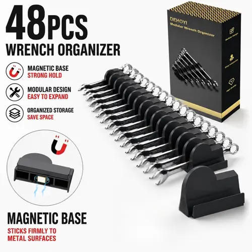 48 pcs Magnetic Wrench Organizers for Tool Drawers, Customizable Wrench Organizer Set for Toolbox, Wrench Rack with Metric&SAE Labels, Gift for father, brother and boyfriend Mechanic Tool Storage