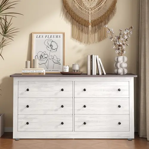 Practical 6-Drawer Double Wide Modern Chest Drawers - Cupboards Cabinets Dresser, Multiple Storage Organizer Furniture for Bedroom Organization, Drawer Dresser Cabinet, Clothes Drawers