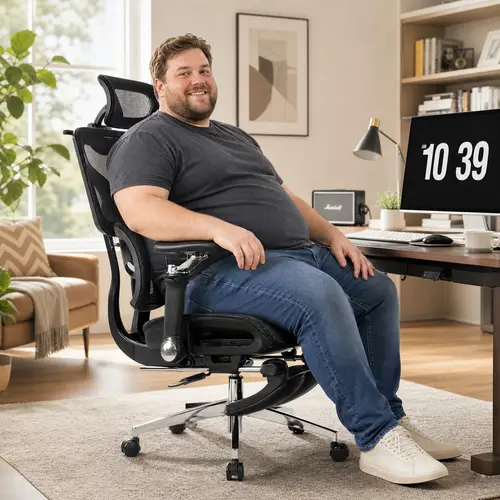 MOJAY Ergonomic Office Chair - High-Back Mesh, Lumbar Support, 4D Flip-Up Armrests, Footrest - Adjustable, Comfortable Ergonomic Desk Chair for Home Office Use, Adjustable Desk Chair