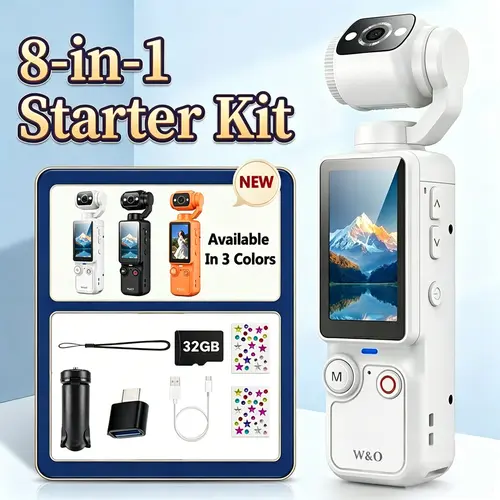 W&O New Vlogging Camera with 32GB Card, Video Recorder, Digital Vlogging Camera with 180° Rotating Lens, Full Body Camera for Vlogging, Travel & Daily Life Recording, Modern Gadget, Durable Construction, Camcorder, Christmas Birthday Gift