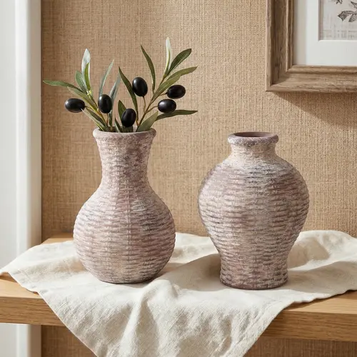 Ivydale Bud Vases Set of 2, Ceramic Flower Vase Small Vase for Flowers Stereo Grain Decorative Vases for Home Decor Bathroom Living Room Boho Centerpieces for Tables Coffee Table Cottage Core(Terra)