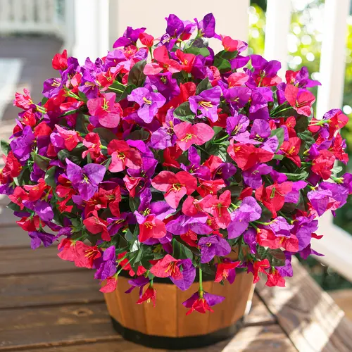 Ivydale Fake Bougainvillea Artificial Flowers for Outdoors Spring Summer Decor, 4PCS Bougainvillea Outdoor Faux Plants Realistic Silk Flowers for Outside UV Resistant for Planter Patio Window Garden, Purple