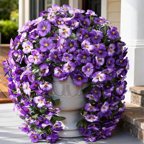 Ivydale Artificial Flowers for Outdoors, 2pcs Faux Silk Pansies Flowers UV Resistant Fake Hanging Flower Plants for Outside Planters Porch Yard Patio Window Box (Mix Purple)