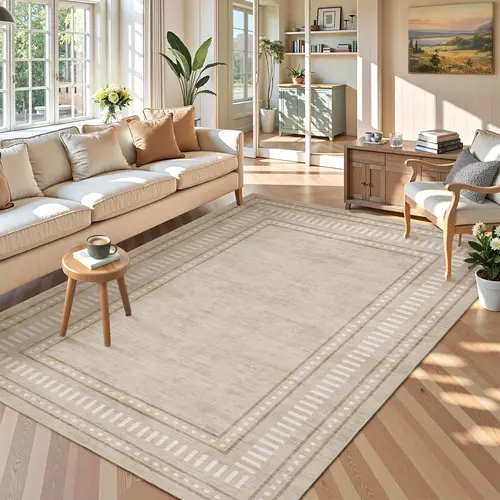 Garvee Bordered Indoor Rug Simple Solid Color Printed Rug Washable Rug Soft Ultra-thin and Foldable Stain-resistant and Non-slip for Bedrooms Living Rooms Playrooms and Children's Rooms carpet
