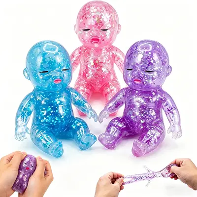 【 SummerWins】3 Pack Baby Squishies Glittery, Slow Rising Squishies, 4" Soft Squeezable Fidget Toy, Desk Decor & Anxiety Relief, Ideal for Birthday Gifts, Party Favors, Classroom Prizes Stuffers