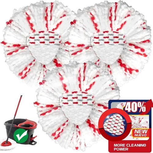 For O-Cedar EasyWring 1-Tank System 3 Pack Spin Mop Heads Refills with Scrubbing Pad Built-in Scrub Mop Deep Cleaning o cedar 40% More Efficient