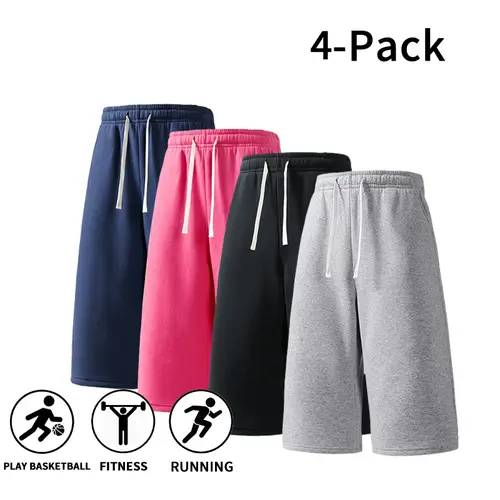 Men’s 4-Pieces Polyester Casual Sports Sweat Shorts - Elastic Waist Gym Workout Apparel for Summer, Streetwear, Clothes Products