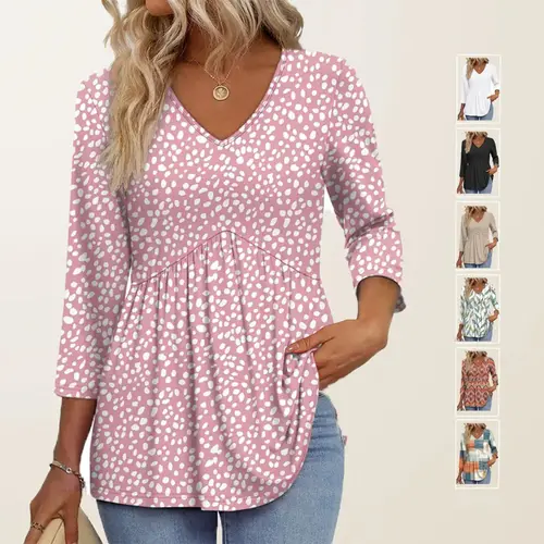 WIHOLL 3/4 Length Sleeve Womens Tops 2026 Blouses for Women Dressy Casual Fashion Clothing V Neck Babydoll