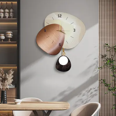 Homary 23.6" MDF Silent Analog Wall Clock - Abstract Geometric Battery Operated Clock, Aesthetic Home Decor for Living Room, Bedroom, Battery Operated Wall Clock