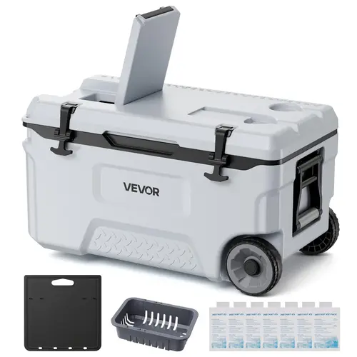 【SummerFinds】VEVOR Hard Cooler, 52QT Portable Rolling Cooler with Wheels, Leak-Resistant Coolbox Keeps Contents Cool for 48 Hours, Ice Retention Insulated Chests, Ultra-Light for Outdoor Picnics, Grill, Camping