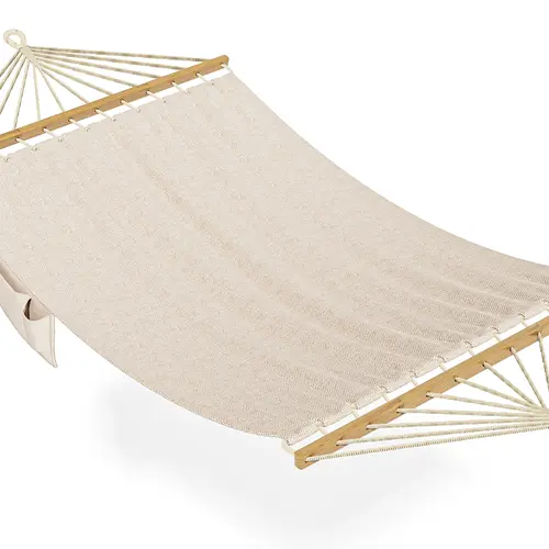 Angchiluo 2-Person Cozy Hanging Hammock for Adults, Outdoor Portable Fabric Hammock Without Stand, Wooden Spreader Bar, Side Storage, for Patio-Indoor Use (Beige), Cozy Hammock, Outdoor Portable Hammock