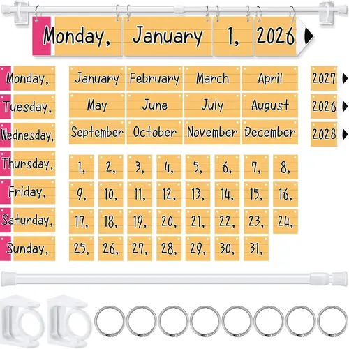 Back to School Classroom Flip Calendar 2026 2027 2028 Bulletin Board Decorations, Reusable Classroom Calendar Date Teacher Hack Organization Kit Include Holder & 53 Date Cards for Preschool Kindergarten Primary Classroom Set up White Board Decor