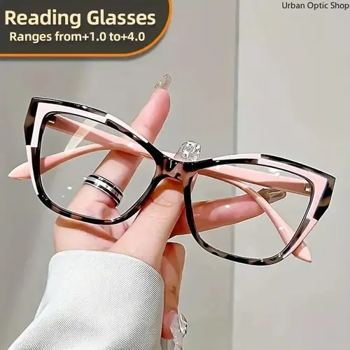 XUH Female Framed Reading Eyewear - Elegant Aluminum Cat Eye, Color Block Fashion, Blue Light Blocking Lenses, Lightweight Daily Wear, 1.0-4.0 Diopters Farsighted Frames for Office Adults,sohochic