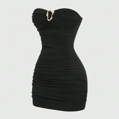 Women's New Fashion Comfortable Knit Crop Top with Metal Decorative Buckle, Bodycon, Ruched, Hollow Out Design, Slimming Waist, Fit, Party Dress