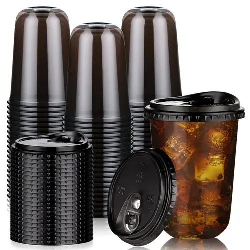 20/50 Sets 16oz Plastic Cups with Lids, Disposable Round Bottom Straw Cups, Halloween Party Wedding Event Ice Coffee Drinkware, To Go Cups