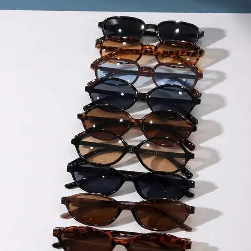 9 Pairs Versatile Sunglasses Set, Fashion Women's Accessories, Stylish Sunglasses, Retro Oval Small Frame Mix, Tinted Lens Sunglasses, Uv Blocking Sunglasses, Ideal for Daily Commute, Street Style, Camping, Gift