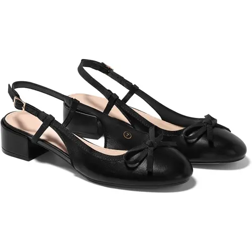 Coutgo Womens Chunky Low Heels Slingback Ballet Bow Pumps Closed Toe Wedding Dress Shoes