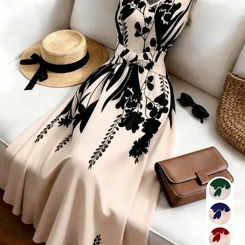 Women's Fashion Casual Chic Floral Print Sleeveless Vneck Dress, Summer Clothes for Vacation, Office, Beach and Graduation Party