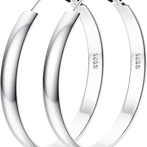 S925 Sterling Silver Hoop Earrings for Women and Girls, 14K Gold Filled, Hypoallergenic Earrings, Lightweight Chunky Oval Hoops, 5mm Wide, 30/40/50/60mm Hoop Shape Earrings
