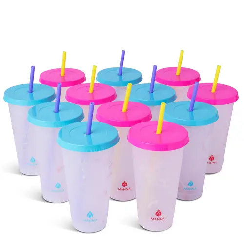 24-Piece Marble Color-Changing Tumbler Set with Lid - 24oz Portable Reusable Cold Cups, Colorful Kitchenware Portable Drinkware Bottles for Daily Use, Portable Drinkware Bottle, Tumbler With Lid