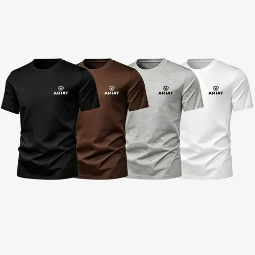 Summer Men's Letter Print Short Sleeve Round Neck T-Shirt, Western Cowboy Style, Casual Loose-Fit, Multicolor, Ideal for Outdoor Activities, Menswear