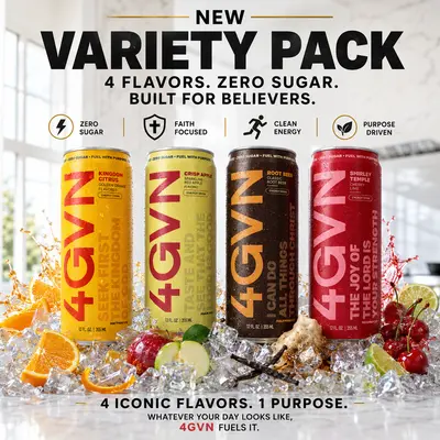 4GVN Christian Energy Drink – Classic Variety Pack, 12 Cans, 200mg Natural Caffeine, Zero Sugar Fizzy Fruit Flavor Soda, Built for Believers