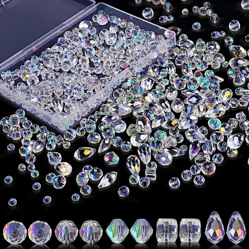 330pcs Mixed Beads Set, Bead Assortment, Crystal Glass Beads Random Mix with Storage Box, Jewelry Making Kit, DIY Necklace Bracelet Earring Making Supplies, Beads for Jewelry Making