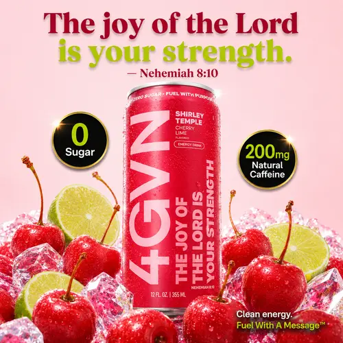 4GVN Shirley Temple Flavor Natural Beverage, Sugar Free Energy Drink, 200mg Caffeine, Cherry Flavor