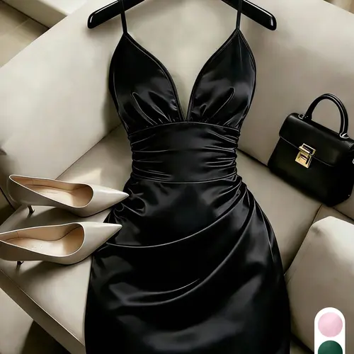 Sexy Knit Dress, Deep V-Neck Sleeveless Ruched Bodycon Mini Dress, French Chic Dress, Evening Party Dress, Cocktail Fit Dress, Elegant Party Dresses, Dresses For Party, Office Wear, Womenswear