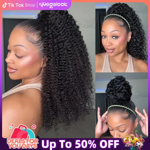 Megalook 250% High Density 100% Human Hair Burmese Curly/Afro Curly Ponytail With InvisiFit Drawstring Band Strap #Megalooknewarrivals Vacation Hair#WorldCup2026#gameday outfits#SummerWins #DealsForYouDays