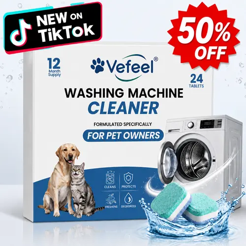 VEFEEL Washing Machine Cleaner Tablets for Pet Owners,24 Pack for a 12 Month Supply Advanced 3-Layer Formula Removes Pet Hair,Grime&Dog Odors  Deep Descaler Odor Eliminator for Various Washing Machine