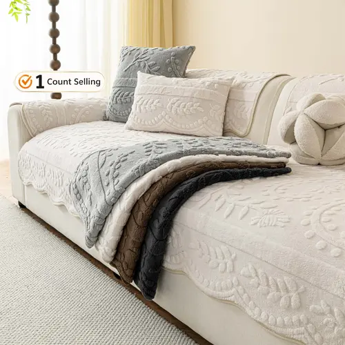 Soft Plush Non-Slip Sofa Cover, Pet-Friendly Slipcover with Elegant Embossed Pattern, Machine Washable Sofa Protector, for Living Room Bedroom, Fits 2/3 Seater Sofas, Non Slip Couch Cover, Washable Couch Covers