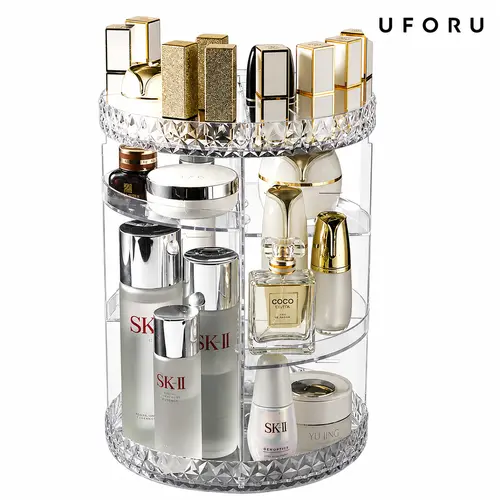 UFORU Multifunctional 360° Rotating Makeup Display Stand, Clear Acrylic Adjustable Beauty Organizer, Large Capacity Cosmetic Storage Holder for Bathroom, Bedroom, Vanity Desktop#SummerWins#dealsforyou