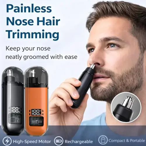 Rechargeable Portable Nose & Facial Hair Trimmer for Men & Women – Painless Eyebrow, Nose & Ear Hair Shaver, LED Display, Waterproof Dual-Edge Blades, Travel-Friendly Personal Grooming Tool
