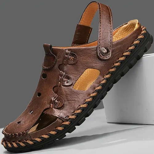 Men's Casual Sandals with Flip-Flop Sole, Multi-Size Men's Shoes for Summer Street Wear, Black/Brown/Grey Male Slippers for Hiking