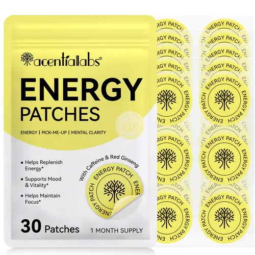 Acentiallabs Energy Patch 30p, Ideal for Sports and Office Use, Enhance Performance and Focus with Ginseng and Caffeine, Perfect for Active Professionals