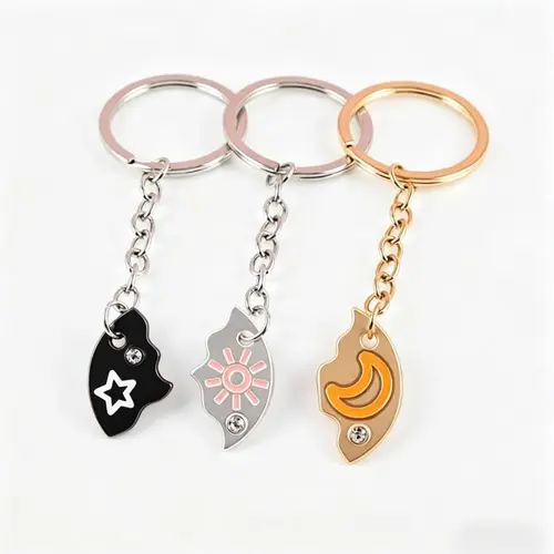 Summervibes Set of 3 Round Rhinestone Star Moon Sun Friendship,Keychain BFF Best Friends Forever Fantasy Cute Pendantfor Unbreakable Friendship