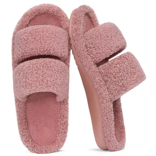 KIDMI Women's Fuzzy Open-Toe Slippers For Plantar Fasciitis Soft Memory Foam,Nonslip Rubber Sole Women Walking Shoes Indoor House Slippers  Summervibes