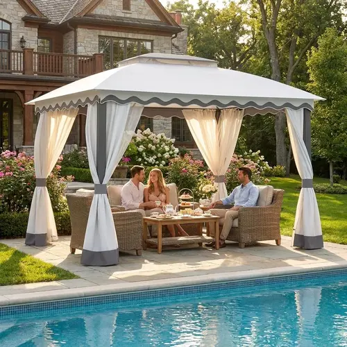 【2 cartons】ZZWHOME 10×13 Soft Top Gazebo with Double Roof & Mosquito Netting, All-Season Wind-Resistant Steel Frame, Fade-Resistant Two-Tone Canopy, Easy 2-Person Assembly + 1-Year Replacement Parts cool outdoor yard stuff
