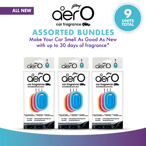 AerO Aesthetic Car Perfume Assorted Bundle - 3x3 (9 Units Total) with Musk, Aquatic, Rose Scents