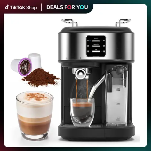 COWSAR 3 in 1 Semi-Automatic Espresso Machine - 20Bar Home Cafe Frothed Milk Coffee Maker with Dual Heating System, Automatic Milk Frother, Capsule Compatibility for Latte Prep Time Savings