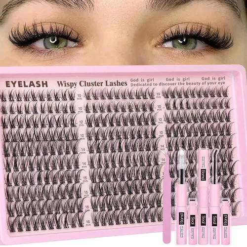 Lash Clusters Kit Wispy Eyelash Clusters Lashes Natural DIY Lash Extension Kit 10-16mm Cluster Eyelash Extensions Kit 300pcs C Curl Individual Lashes Cluster Eyelash,back to school