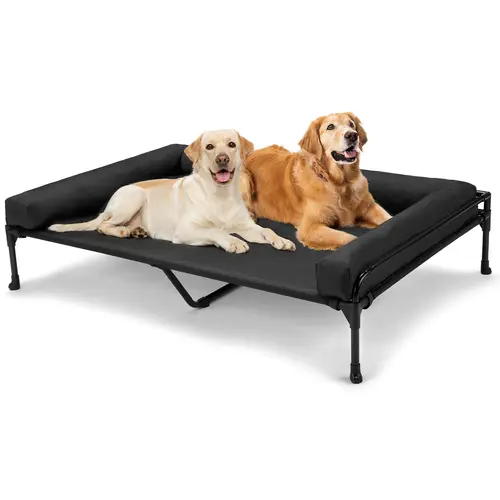 Veehoo Oxford Steel Coated Metal Elevated Dog Bed - Cooling Airflow Outdoor Cot for Large Pets with 3-Sided Bolster, Removable Mesh (Washes Easy), No-Slip Rubber Feet