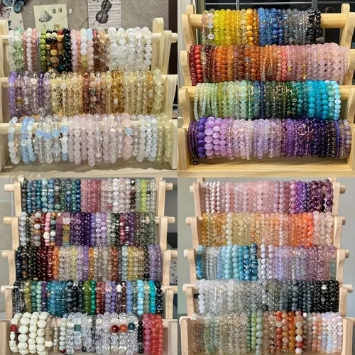 80pcs 8mm Glass Bead Elastic Bracelets - Boho Stone Bracelet Set, Accessories for Women, Arm Candy Accessories, Daily Wear-Party Jewelry Gift for Women, Gifts For Women