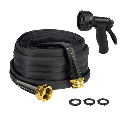 Garden Hose with 10 Adjustable Modes Nozzle, 50FT/100FT Lightweight Leakproof Flexible Tube, Heavy-Duty Lay Flat Kink-Free High-Pressure Hose for 50FT Small Yard Irrigation System for Garden