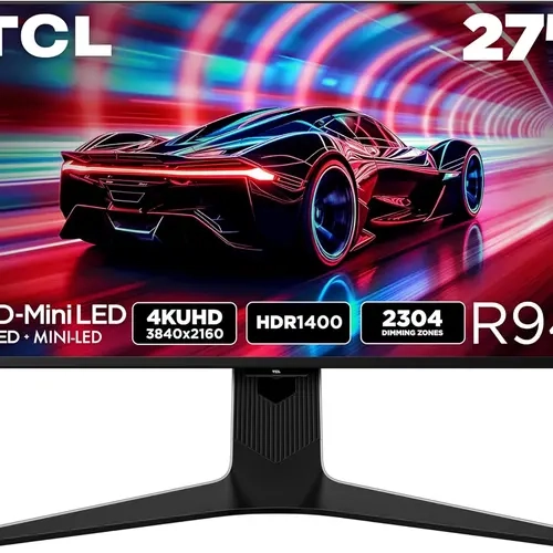 TCL 27" R94 QD-Mini LED PC Gaming Monitor (Black and White) - QHD 2K/4K UHD, 165Hz/180Hz, 1ms GTG, HDR600/HDR1400, AMD FreeSync Premium, Built-in Stereo Speakers, Fully Adjustable Stand with Height Adjustment, Flat Matte 16:9 Ratio Panel, PC Monitor techv