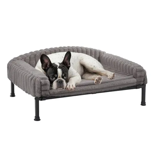Veehoo Elevated Ortho Dog Bed with Bolster Neck Support Pillow, Plush Top Cozy Fluffy Cot, Washable Low 5.9" Climb Pet Bed with Non-Slip Feet for Small Dogs & Indoor/Patio Use, Joint Relief, Ortho Pad