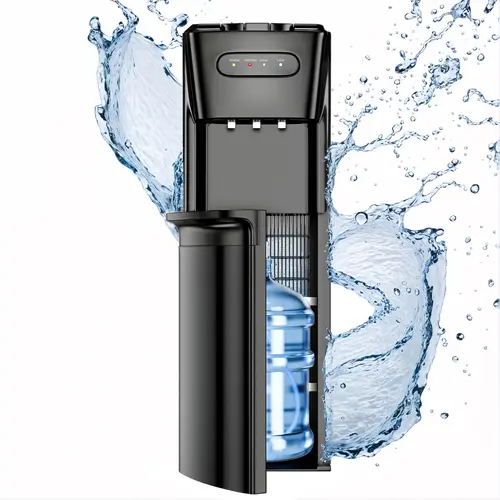 TEHANLD Water Dispenser with Ice Maker, 4-in-1 Hot, Cold & Room Temperature Water Cooler, Makes Up to 35 lbs of Ice per Day, Child Safety Lock, Fits 3/5 Gallon Bottles, for Home & Office