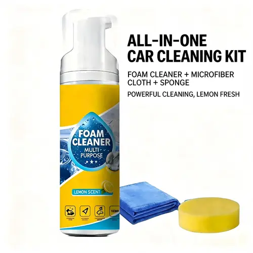 Car Foam Cleaner - Upholstery Cleaner, Car Upholstery Cleaner for Interiors & Home Plastic, Fabric Items, Includes 1 Cloth & 1 Sponge for Deep Stain Removal